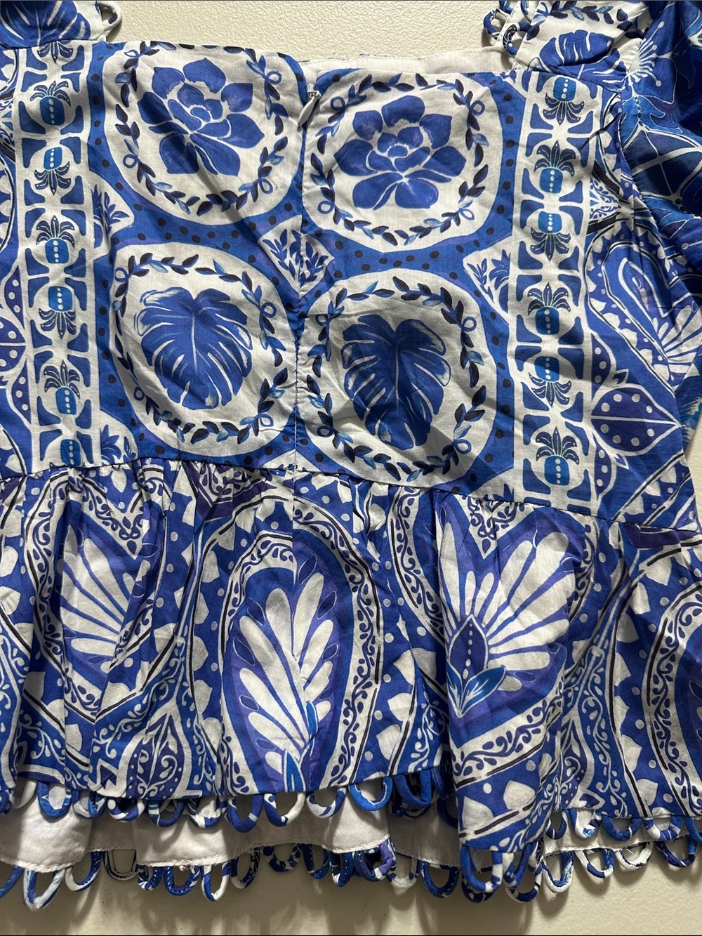 FARM Rio Blue White Floral Button-Front Peplum Blouse - Picture 7 of 8